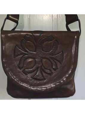 70s Vintage Handcrafted Burnished Brown Leather Flap Front Satchel Shoulder Bag